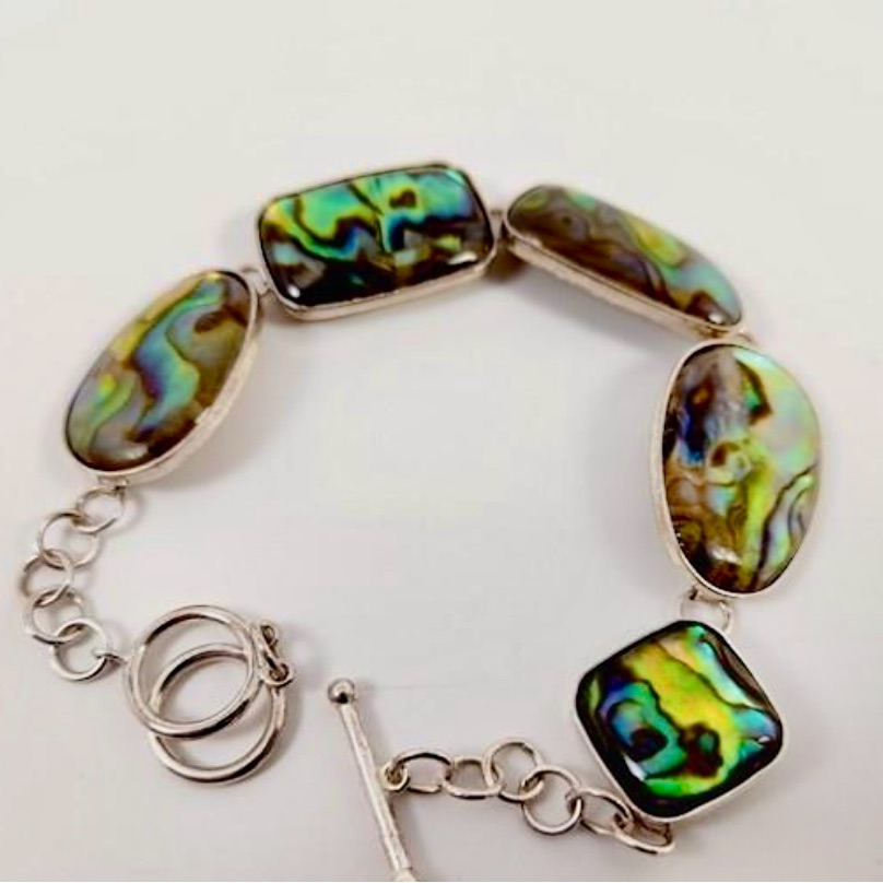 Lucas Lameth Freeform Abalone 925 Sterling Link Bracelet 8” X 17mm